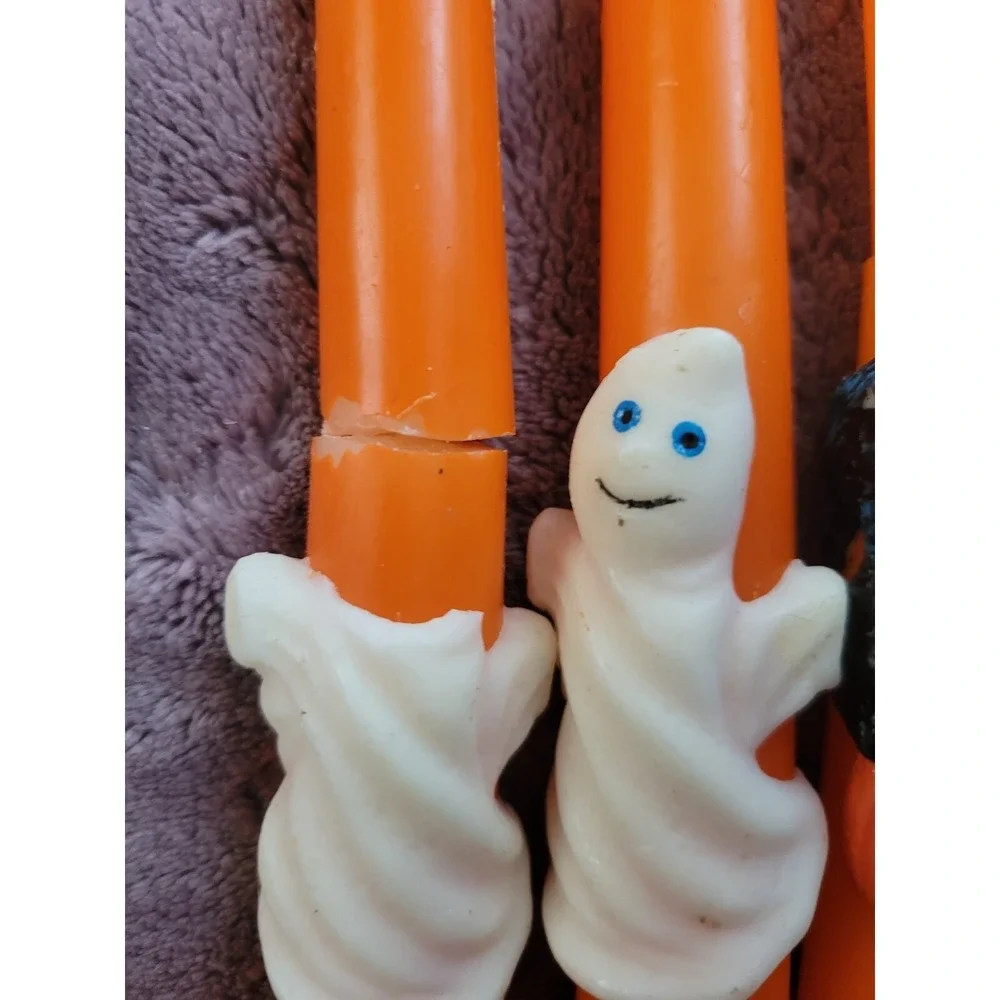 Mixed Lot Of 7 Halloween Taper Candles Cat, Ghost, Pumpkins
